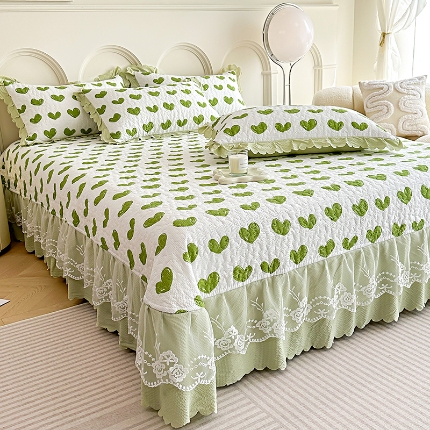 91家纺网 家纺一手货源 找家纺 2025春夏A类母婴级小清新印花夹棉泡泡棉床盖三件套纯棉全棉双层纱棉麻床盖三件套