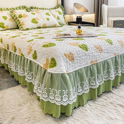 91家纺网 家纺一手货源 找家纺 2025春夏A类母婴级小清新印花夹棉泡泡棉床盖三件套纯棉全棉双层纱棉麻床盖三件套