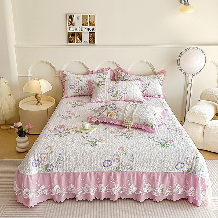 91家纺网 家纺一手货源 找家纺 （总）漫布云2025春夏A类小清新双层纱棉麻泡泡棉床盖三件套有氧提花小竺棉纯棉全棉泡泡纱床盖三件套