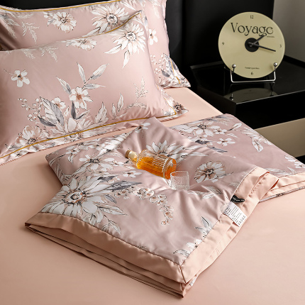 91家纺网 家纺一手货源 找家纺 亚龙工厂店 2024新款水洗真丝夏被四件套 花悦吟粉