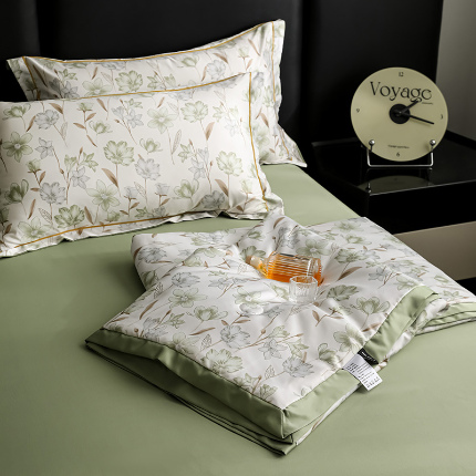 91家纺网 家纺一手货源 找家纺 亚龙工厂店 2024新款水洗真丝夏被四件套 清晨绿