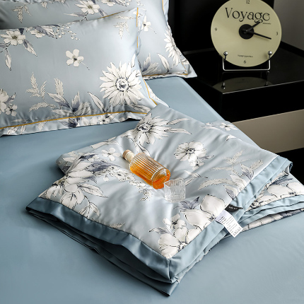 亚龙工厂店 2024新款水洗真丝夏被四件套 花悦吟蓝