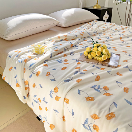 91家纺网 家纺一手货源 找家纺 亚龙工厂店 2024新款凉感丝抗菌冰皮小凉被 秋叶