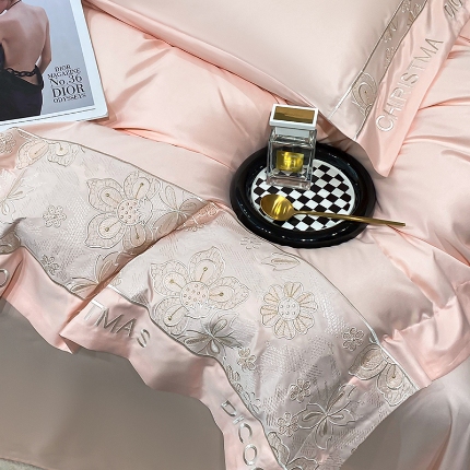 91家纺网 家纺一手货源 找家纺 （总）奥汀洛2025新款凉感水洗真丝刺绣冰丝床单床笠四件套-黛菲