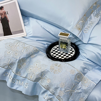 91家纺网 家纺一手货源 找家纺 （总）奥汀洛2025新款凉感水洗真丝刺绣冰丝床单床笠四件套-黛菲