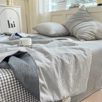 91家纺网 家纺一手货源 找家纺 （总）（20%大豆小小格+小小条系列）2024NEW 色织水洗棉夏被四件套空调被子套件