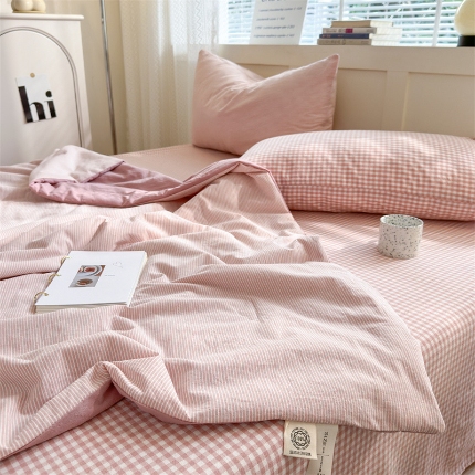 91家纺网 家纺一手货源 找家纺 （总）（20%大豆小小格+小小条系列）2024NEW 色织水洗棉夏被四件套空调被子套件