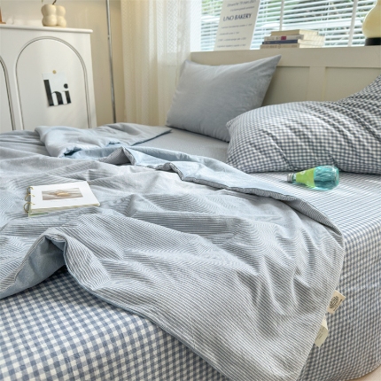 91家纺网 家纺一手货源 找家纺 （总）（20%大豆小小格+小小条系列）2024NEW 色织水洗棉夏被四件套空调被子套件