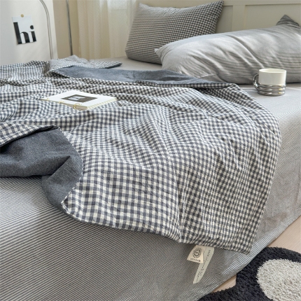 91家纺网 家纺一手货源 找家纺 （总）（20%大豆小小格+小小条系列）2024NEW 色织水洗棉夏被四件套空调被子套件