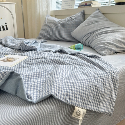 91家纺网 家纺一手货源 找家纺 （总）（20%大豆小小格+小小条系列）2024NEW 色织水洗棉夏被四件套空调被子套件