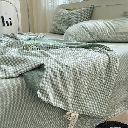 91家纺网 家纺一手货源 找家纺 （总）（20%大豆小小格+小小条系列）2024NEW 色织水洗棉夏被四件套空调被子套件