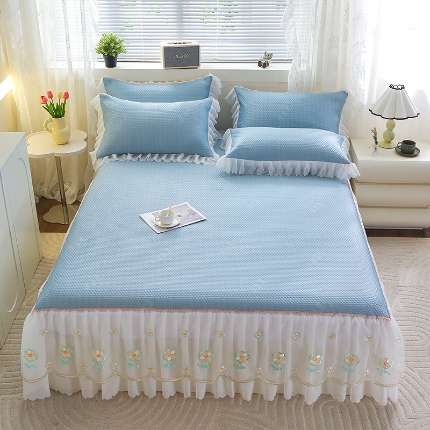 91家纺网 家纺一手货源 找家纺 （总）雪夫人 2024新款冰豆豆凉席床裙床笠款夏被四件套