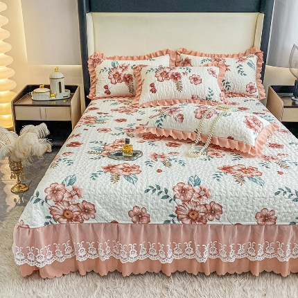 91家纺网 家纺一手货源 找家纺 （总）苏米娜2024春夏A类小清新双层纱棉麻泡泡棉床盖三件套有氧提花小竺棉纯棉全棉泡泡纱床盖三件套