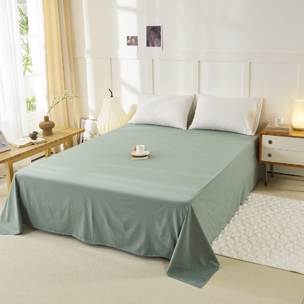 91家纺网 家纺一手货源 找家纺 凡客 2024新款全棉色织水洗棉床单 罗米娜—绿