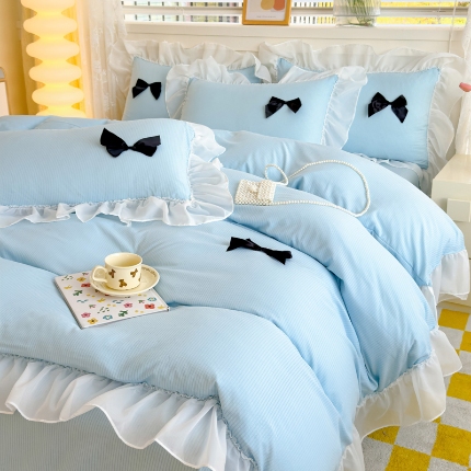 91家纺网 家纺一手货源 找家纺 （总）新款韩式泡泡棉四件套泡芙棉四件套水洗真丝纯棉全棉双层纱婚庆四件套
