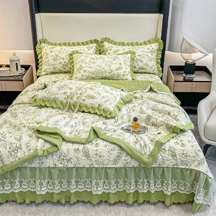 91家纺网 家纺一手货源 找家纺 （总）漫布云A类双层纱棉麻床盖款夏被四件套水洗棉泡泡纱泡泡棉小竺棉夏被床盖款四件套 