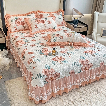 91家纺网 家纺一手货源 找家纺 苏米娜2024春夏A类小清新双层纱棉麻泡泡棉床盖三件套有氧提花小竺棉纯棉全棉泡泡纱床盖三件套