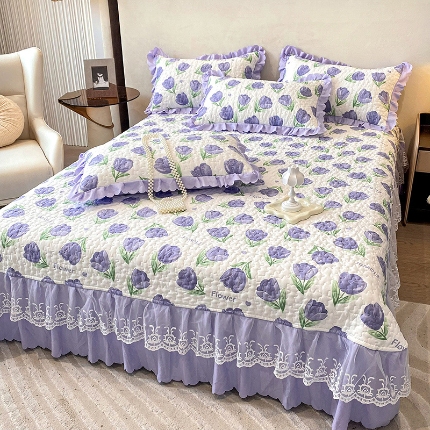 91家纺网 家纺一手货源 找家纺 苏米娜2024春夏A类小清新双层纱棉麻泡泡棉床盖三件套有氧提花小竺棉纯棉全棉泡泡纱床盖三件套