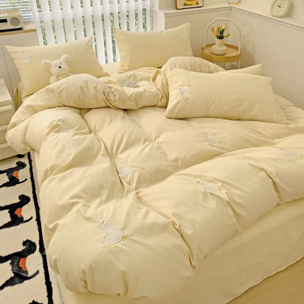 N先生 2025新款水洗棉泡泡刺绣四件套 可爱鸭