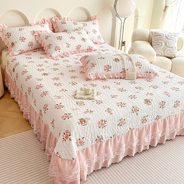 91家纺网 家纺一手货源 找家纺 苏米娜2024春夏A类小清新双层纱棉麻泡泡棉床盖三件套有氧提花小竺棉纯棉全棉泡泡纱床盖三件套