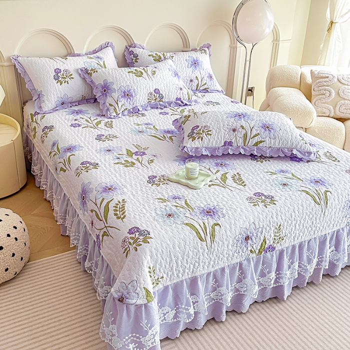 91家纺网 家纺一手货源 找家纺 苏米娜2024春夏A类小清新双层纱棉麻泡泡棉床盖三件套有氧提花小竺棉纯棉全棉泡泡纱床盖三件套