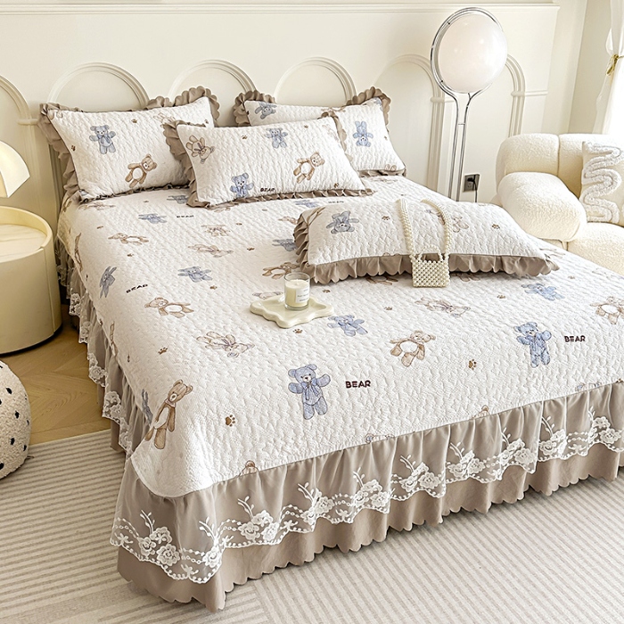 91家纺网 家纺一手货源 找家纺 苏米娜2024春夏A类小清新双层纱棉麻泡泡棉床盖三件套有氧提花小竺棉纯棉全棉泡泡纱床盖三件套