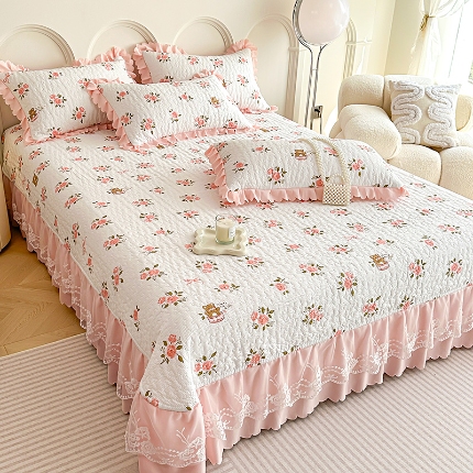 91家纺网 家纺一手货源 找家纺 苏米娜2024春夏A类小清新双层纱棉麻泡泡棉床盖三件套有氧提花小竺棉纯棉全棉泡泡纱床盖三件套