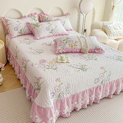 91家纺网 家纺一手货源 找家纺 苏米娜2024春夏A类小清新双层纱棉麻泡泡棉床盖三件套有氧提花小竺棉纯棉全棉泡泡纱床盖三件套