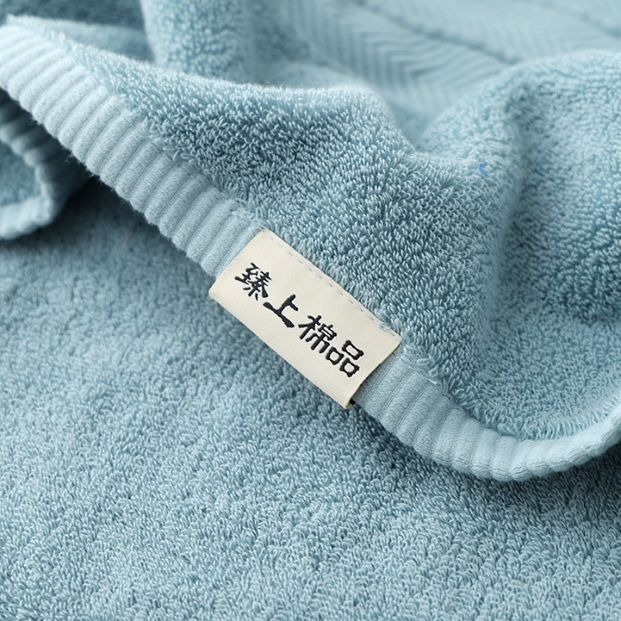 91家纺网 家纺一手货源 找家纺 朴尔家纺-毛巾被 2024新款32股全棉精织缎档维斯克加厚加大浴巾 水雾蓝90*180cm
