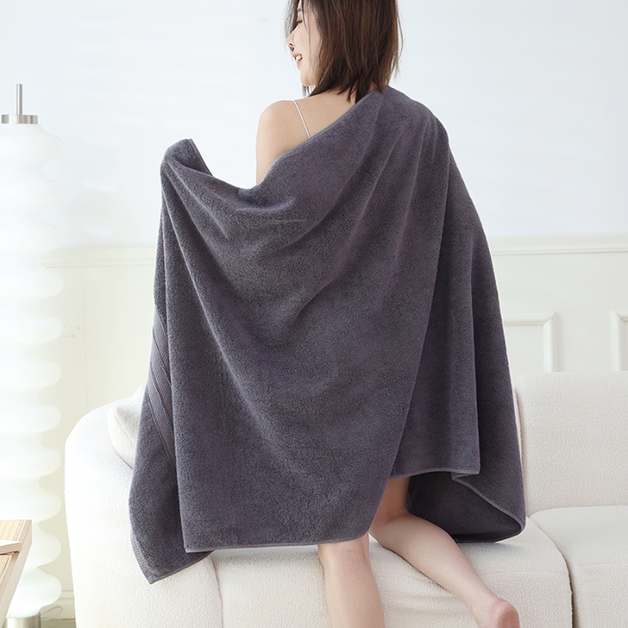 91家纺网 家纺一手货源 找家纺 朴尔家纺-毛巾被 2024新款32股全棉精织缎档维斯克加厚加大浴巾 静夜灰90*180cm