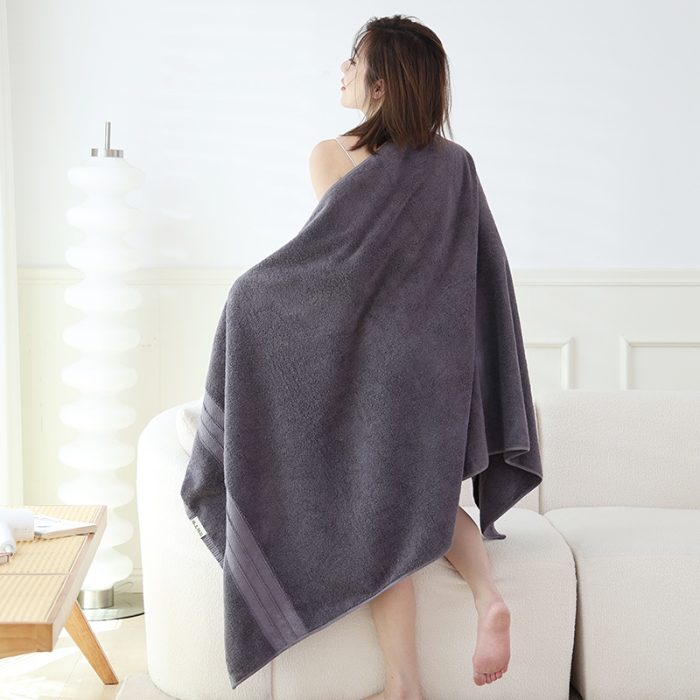 91家纺网 家纺一手货源 找家纺 朴尔家纺-毛巾被 2024新款32股全棉精织缎档维斯克加厚加大浴巾 静夜灰90*180cm