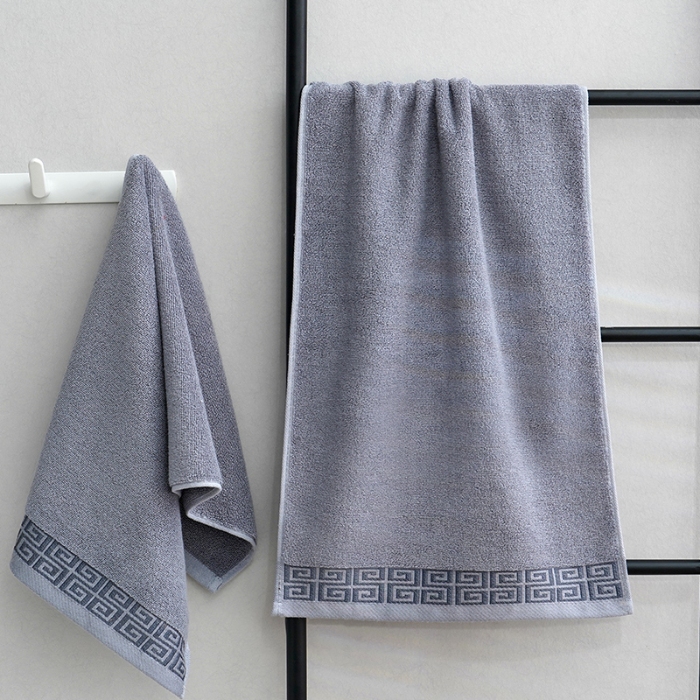 91家纺网 家纺一手货源 找家纺 朴尔家纺-毛巾被 2024新款全棉32股民族风长城格加厚毛巾浴巾方巾三件套 毛巾灰色34*74cm