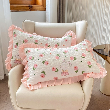 91家纺网 家纺一手货源 找家纺 总苏米娜2024春夏A类母婴级双层纱棉麻夹棉枕套一对泡泡纱泡泡棉全棉磨毛纯棉水洗棉夹棉花边枕套一对