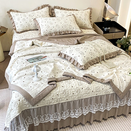 91家纺网 家纺一手货源 找家纺 总苏米娜2024春夏A类母婴级双层纱棉麻夹棉枕套一对泡泡纱泡泡棉全棉磨毛纯棉水洗棉夹棉花边枕套一对