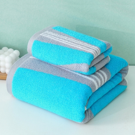 朴尔家纺-毛巾被 2024新款纯棉32股运动风男士色织条纹笑脸加厚毛巾浴巾组合 毛巾运动条纹蓝35*75cm