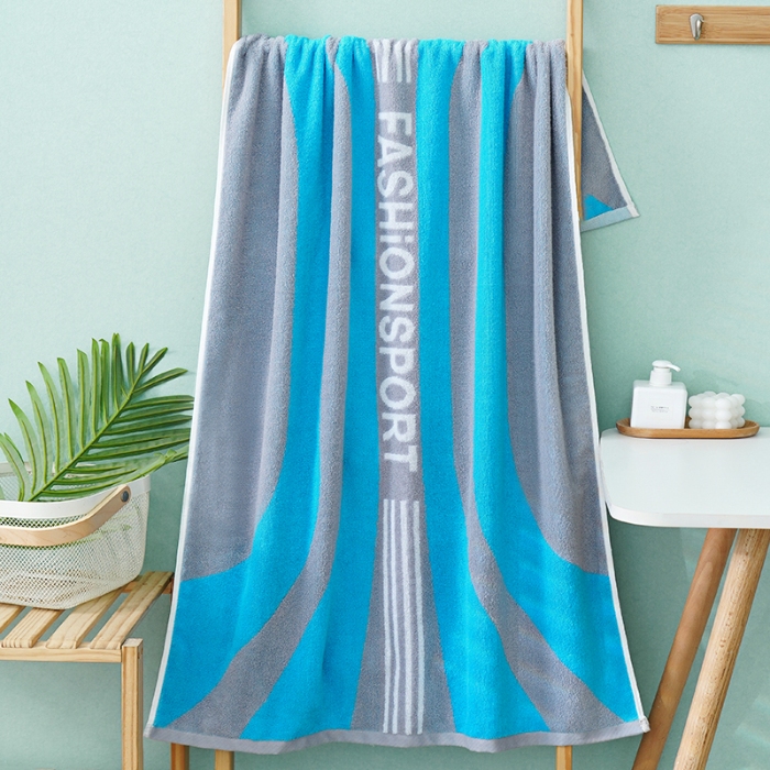 91家纺网 家纺一手货源 找家纺 朴尔家纺-毛巾被 2024新款纯棉32股运动风男士色织条纹笑脸加厚毛巾浴巾组合 毛巾运动条纹蓝35*75cm