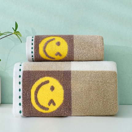 朴尔家纺-毛巾被 2024新款纯棉32股运动风男士色织条纹笑脸加厚毛巾浴巾组合 浴巾笑脸橘70*140cm