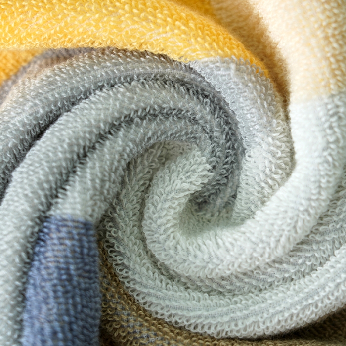 91家纺网 家纺一手货源 找家纺 朴尔家纺-毛巾被 2024新款纯棉32股运动风男士色织条纹笑脸加厚毛巾浴巾组合 浴巾笑脸蓝70*140cm