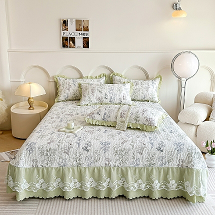 91家纺网 家纺一手货源 找家纺 （总）漫布云2025春夏A类小清新双层纱棉麻泡泡棉床盖三件套有氧提花小竺棉纯棉全棉泡泡纱床盖三件套