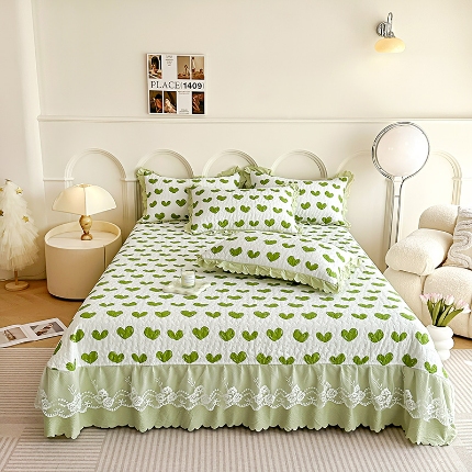 91家纺网 家纺一手货源 找家纺 （总）漫布云2025春夏A类小清新双层纱棉麻泡泡棉床盖三件套有氧提花小竺棉纯棉全棉泡泡纱床盖三件套