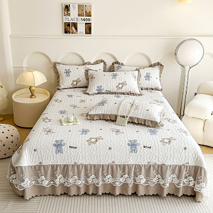 91家纺网 家纺一手货源 找家纺 （总）漫布云2025春夏A类小清新双层纱棉麻泡泡棉床盖三件套有氧提花小竺棉纯棉全棉泡泡纱床盖三件套