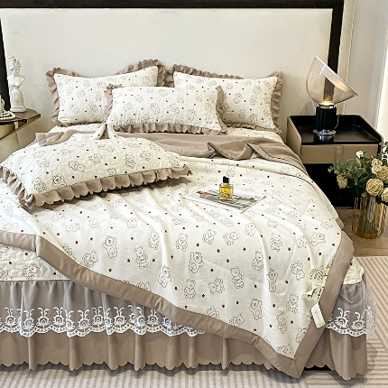 91家纺网 家纺一手货源 找家纺 漫布云2025春夏A类母婴级双层纱棉麻夹棉枕套一对泡泡纱泡泡棉全棉磨毛纯棉水洗棉夹棉花边枕套一对 