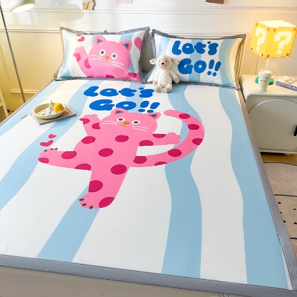 91家纺网 家纺一手货源 找家纺 九花鹿2024新款A类大版碳光冰丝凉席两件套三件套