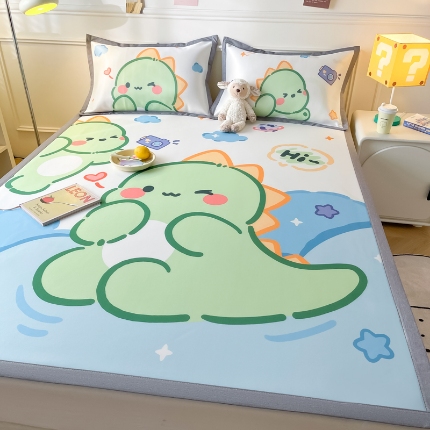 91家纺网 家纺一手货源 找家纺 九花鹿2024新款A类大版碳光冰丝凉席两件套三件套