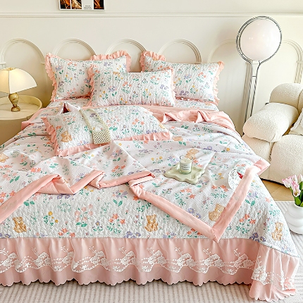 91家纺网 家纺一手货源 找家纺 （总）2025春夏A类母婴级泡泡纱床盖款夏被四件套泡泡棉小竺棉双层纱棉麻纯棉全棉床盖款夏被四件套