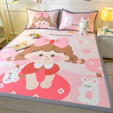 91家纺网 家纺一手货源 找家纺 九花鹿2024新款A类大版碳光冰丝凉席两件套三件套