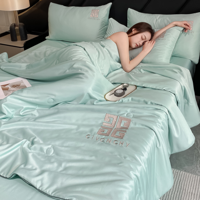 91家纺网 家纺一手货源 找家纺 露梦家纺 2025新款水洗真丝刺绣夏被-梵希 梵希-薄荷绿