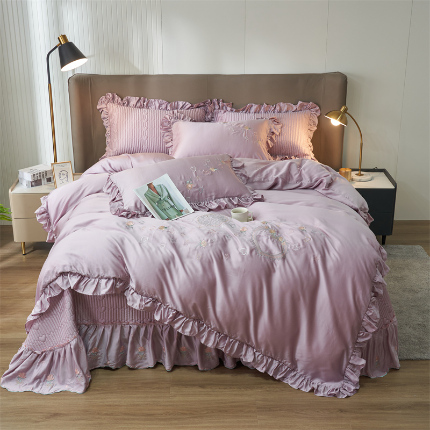 91家纺网 家纺一手货源 找家纺 恒爱家纺 A类60s天丝轻奢夫人系列夏被床盖四件套 轻奢紫