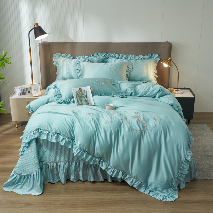 恒爱家纺 A类60s天丝轻奢夫人系列夏被床盖四件套 轻奢蓝