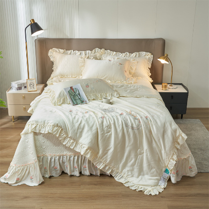 恒爱家纺 A类60s天丝轻奢夫人系列夏被床盖四件套 轻奢米黄